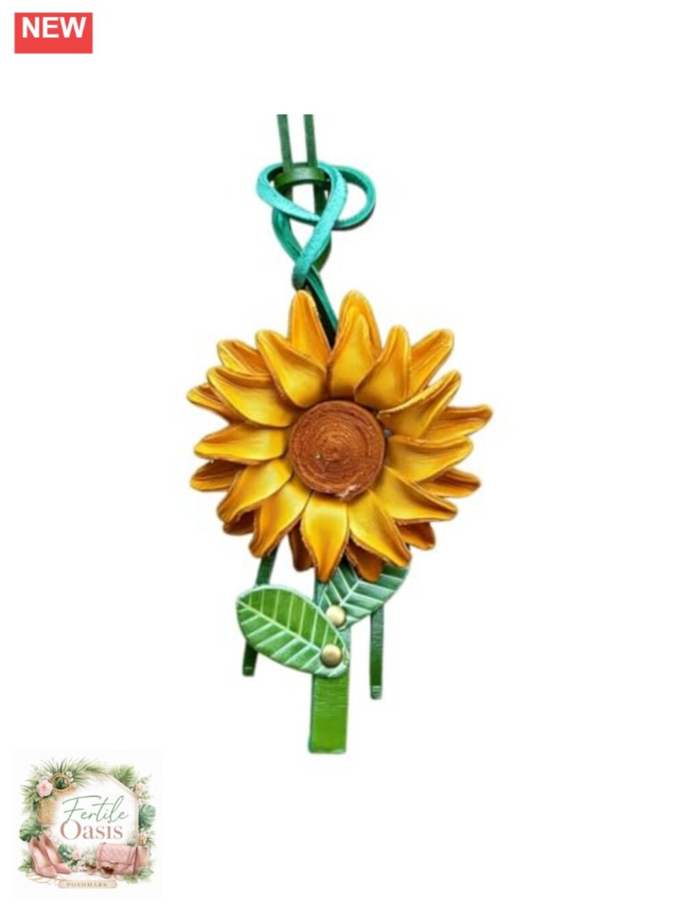 Genuine Leather Sunflower Bag Charm Keychain Women Purses Totes Gift